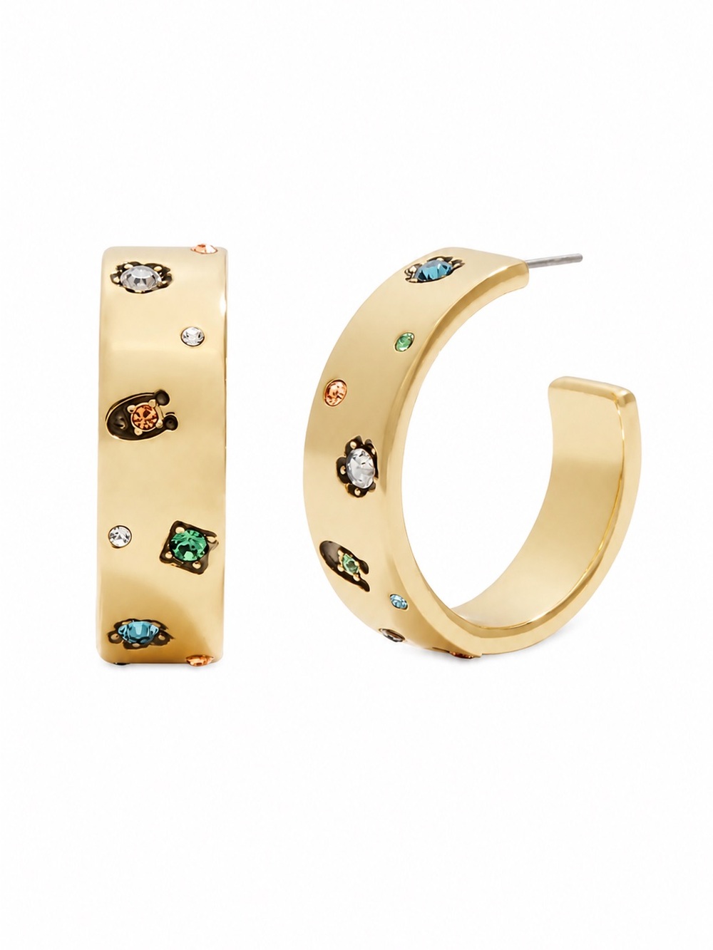 Coach Signature Gem Hoop Earrings (Open Hoop, Multi Gem)